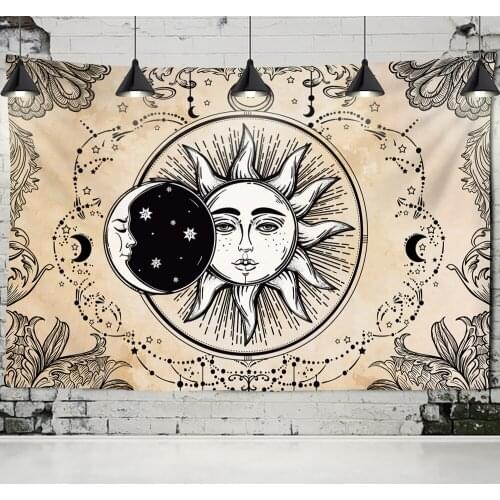 White Black Sun Moon Mandala Tapestry Wall Hanging Celestial Wall Tapestry Hippie Wall Carpets Dorm Decor Psychedelic Tapestry