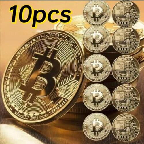 Bitcoin Coin Gold Plated Collectible Art Collection Gift Physical Commemorative Casascius Bit BTC Metal Antique Imitation 10pcs