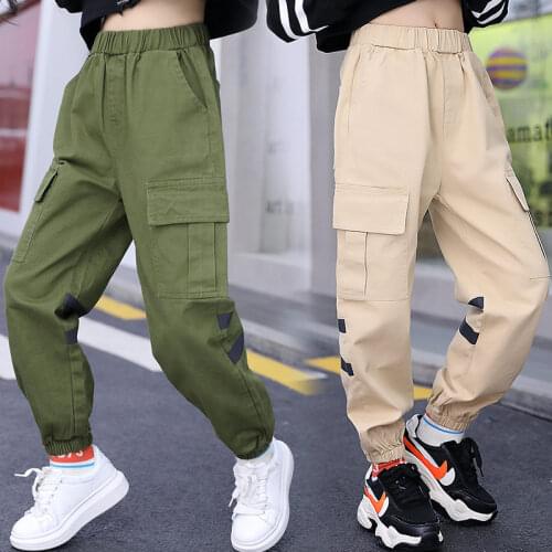 Cowgirl Teenagers Running Pant for Girls Khaki Cargo Pants Striped Print Sports Long Pocket Casual Trousers Big kids 4-13 Years