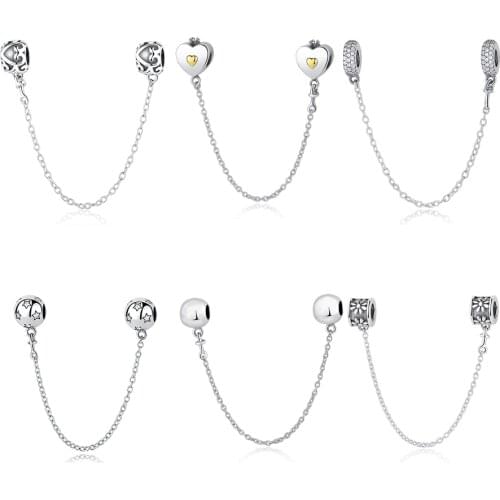 NEW 100% 925 Sterling Silver Thread Bead Charm Vintage Stripe Love Heart Safety Chain Beads Fit Pandora Bracelets Women Jewelry