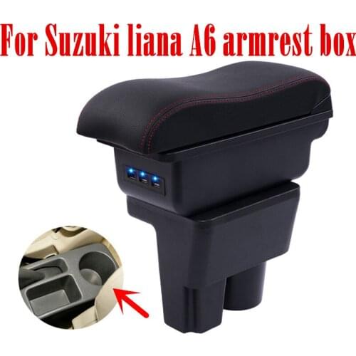 For Suzuki liana A6 armrest box USB Charging heighten Double layer central Store content cup holder ashtray accessories
