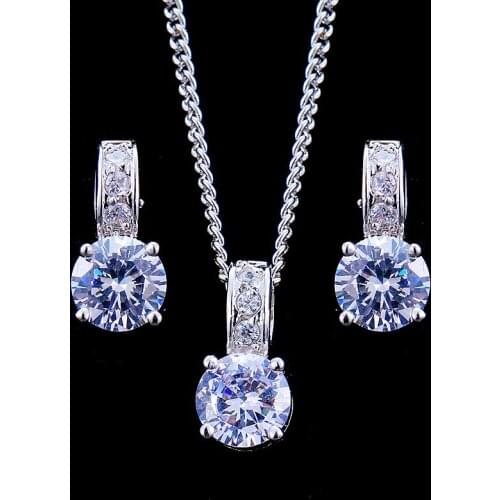 Ekopdee Luxury Cubic Zircon Jewelry Set for Women 2021 Classic CZ Wedding Accessories Gift Pendant necklace/stud earring