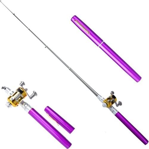 Purple Mini Portable Pocket Aluminum Alloy Fishing Fish Spinning Rod Pole with Reel