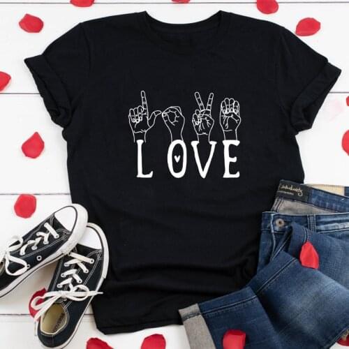 Love Sign Language T-shirt Funny Unisex Valentines Day Gift Tshirt Fashion Women Short Sleeve Graphic Valentine Top Tee