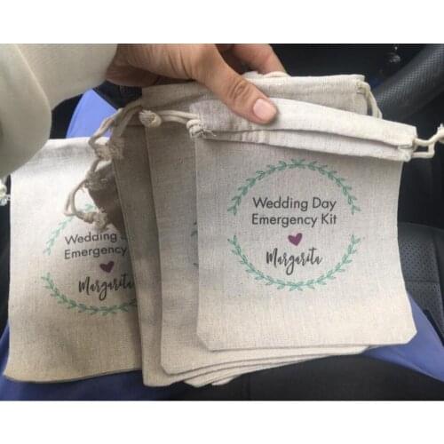 Customize any text names wedding Wedding Day Emergency Bachelorette Party Hangover Kits birthday jewelry favor muslin gifts Bags