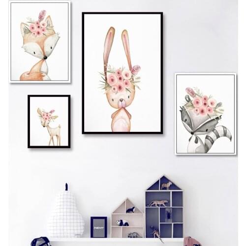 Nursery Canvas Painting Woodland Animal Poster Wall Art Prints and Posters Nordic Kids Bedroom Decor Picture for Living Room