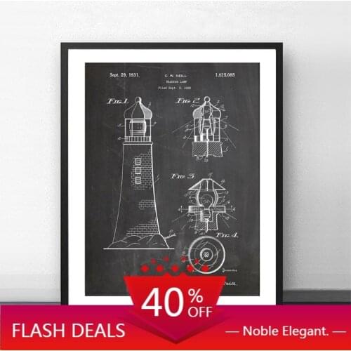 Canvas Painting Lighthouse Patent Vintage Blueprint Posters and Prints Wall Art Sailor Nautical Art Gift Picture Wall Home Decor