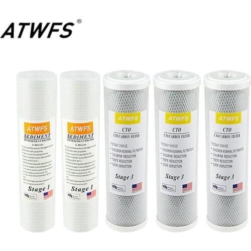 ATWFS Water Filter Cartridge for Reverse Osmosis Filter 2pcs 5 micron filter ppf +3pcs CTO carbon cartridge