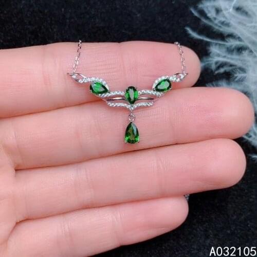KJJEAXCMY fine jewelry 925 sterling silver inlaid Natural Diopside Womens vintage luxury water drop gem pendant necklace chain