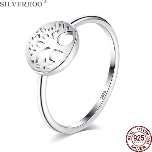 SILVERHOO S925 Sterling Silver Ring For Women Life Tree Pattern Fine Jewelry Simple Female Rings Classical Mothers Day Present