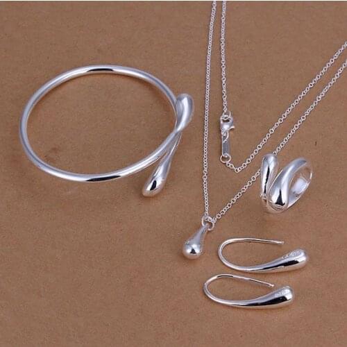 S222 Lovely Silver Color Jewelry Sets Sterling-silver-jewelry Droptear Ring Earrings Bracelet Necklace Fashion Jewelry