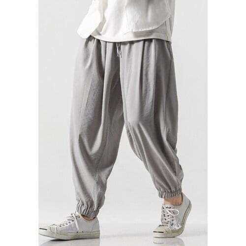 Mens Harem Pants Joggers Sweatpants Casual Loose Korean Style 2020 New Cotton Linen Streetwear Solid Hip Hop Male Trousers