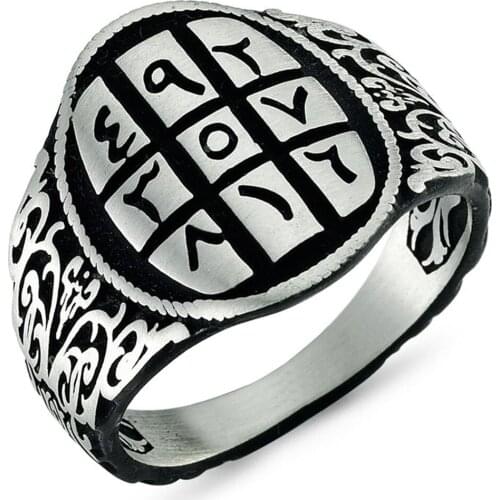 Solid 925 Sterling Silver Ottoman Arabic Numeral Oval Mens Ring