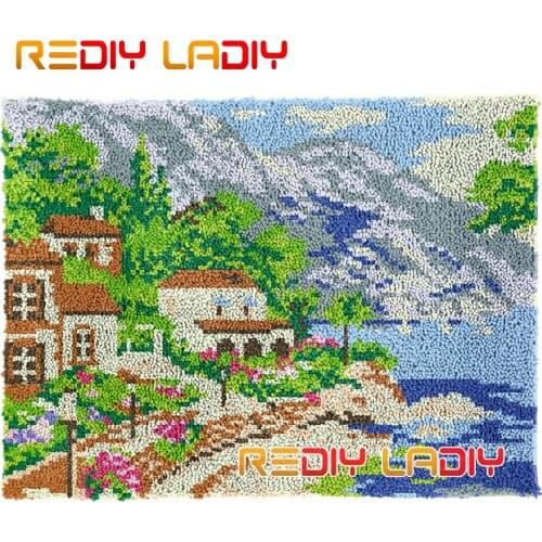 Latch Hook Rug Kits Seacoast Town Plush Wall Tapestry DIY Carpet Rug Thick Yarn Arts Cushion Crochet Floor Mat Home Decor Gifts