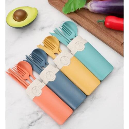 1 Set Cutlery Chopsticks Cutlery Set Food Grade Dust-proof BPA Free Wheat Straw Outdoor Students Dinnerware Set for Home