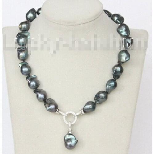 NEW 17" 18mm Baroque black-blue Reborn keshi pearls necklace 18KGP