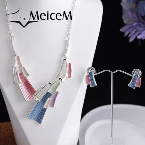 MeiceM 2021 Hot Jewelry Set Party Gift Accessory Statement Women Choker Necklace For Girls Female Enamel Geometric Necklaces