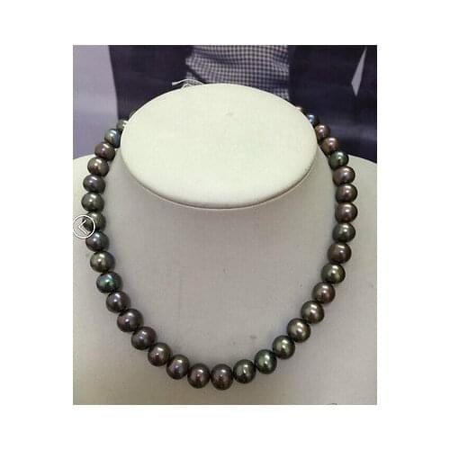 Huge18"10-11MM natural black red blue multicolor pearl necklace14k