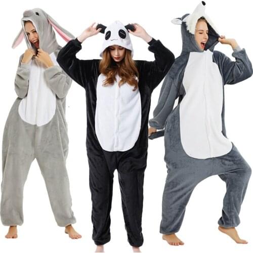 Winter Kigurumi Fox Onesies Pajamas Adult Cartoon Animal Pyjamas Unicorn Panda Pijamas Women Flannel Nightie Sleepwear Jumpsuit