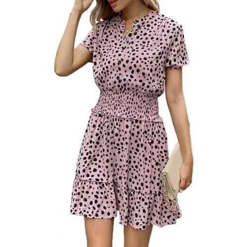 Summer Slim Dress for Women Casual Dot Printing Summer V Neck Ruffle Mini Dresses Ladies Waisted Fitted Dress Ladies Vestidos
