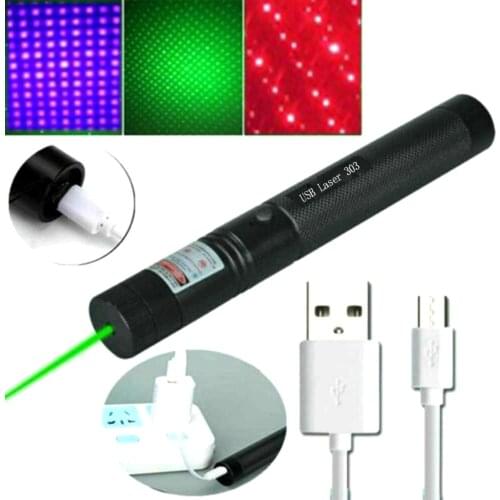 Portable high power USB green laser red Purple laser view 10000m 5MW adjustable laser focus 303 pen combination