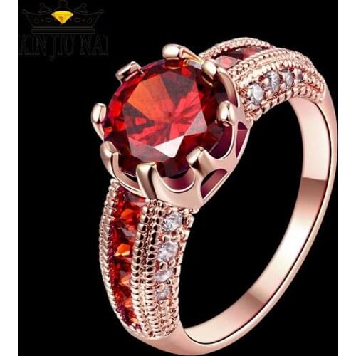 2 Colors Luxurious Ring Red Big Stone White/rose Gold Color Rings For Women Wedding Feast Jewellery Classic Original Designs