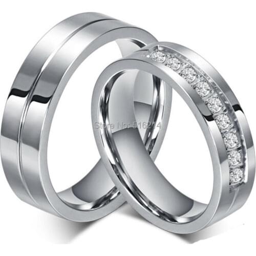 Soul Men Women Luxury CZ Lovers Engagement Rings 6mm Titanium Steel Wedding Band for Couple Lesbians Size 5 to 12