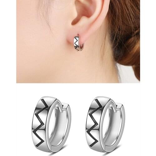 Chic Black Enamel Geometric Clip on Hoop Stud Earrings for Women 18k White Gold Silver Color Jewelry Brincos Trendy Accessories
