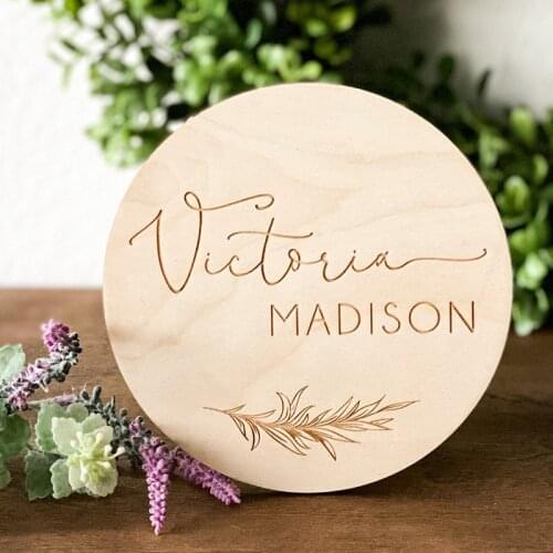 Engraved Wood baby name sign, Custom birth Announcement tags, Nursery Wall Art, Baby shower gift, Kids room decor, Photo props