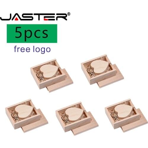 JASTER 5pcs wholesale free logo USB 2.0 4gb 8gb 32gb 64gb 128gb The latest in wood heart + gift box USB flash drive Wedding gift