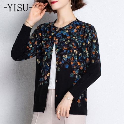 YISU Spring Thin Women Sweater Cardigan O-Neck Fashion Printing Cardigan for women Female Long sleeve Casual Knitted Cardigan