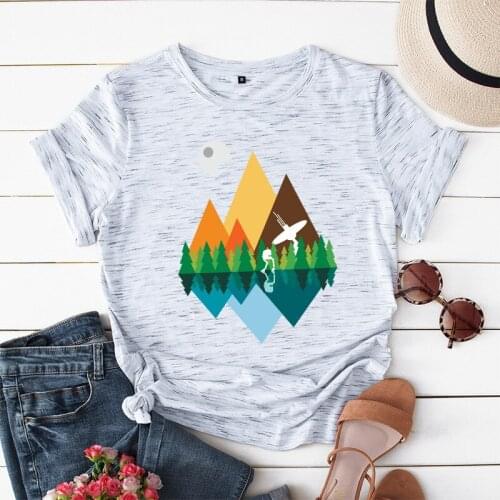 Women Tshirt Summer Print Cotton Tee Shirt Casual Beautiful Scenery Cartoon Tops Harajuku Aesthetic Plus Size 5XL Basic T-Shirt