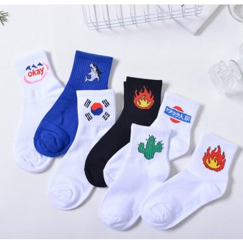 1 pair of fun Harajuku ladies socks cactus shark Korean version of the cartoon female Japanese short cotton flame funny socks