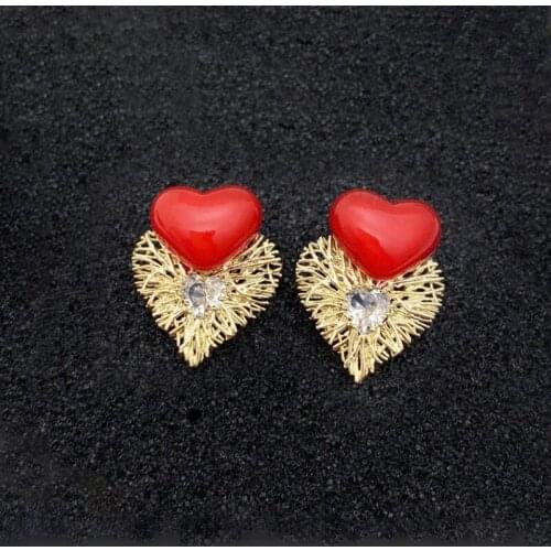 Creative Irregular Lover Heart Earring For Women Trendy Cute Stud Earrings Red White Color Jewelry Accessories