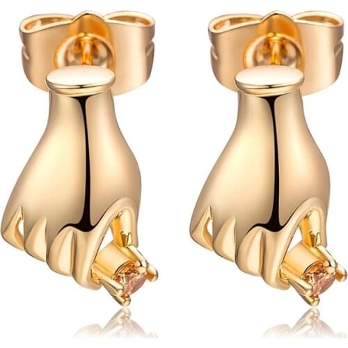 Love & Annie AAA CZ Elegant Hand Ear Studs Earrings for Women Fashion Finger Shape Stud Earring Girls Gift