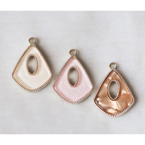 10pcs Enamel Drop Charms 19x26mm, Candy Color Geometric Pendants, White Pink Coffee (#HT-43)