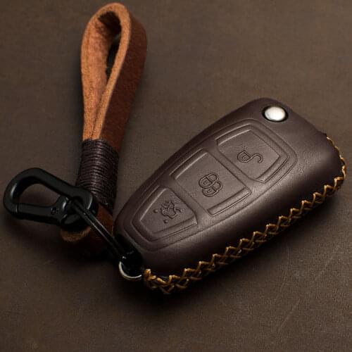 1X Genuine Leather Car Key Cover Key Case Holder For Ford Focus 3 MK3 ST RS Ecosport kuga Escape fiesta Fold Key