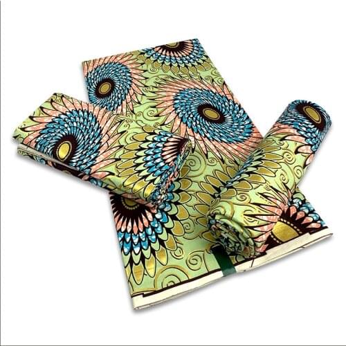 2021 New Embroidery Golden African Real Wax Fabric 6 Yards Pagne Wax Ankara Nigerian Cotton Textile Fabric Sewing 3-36