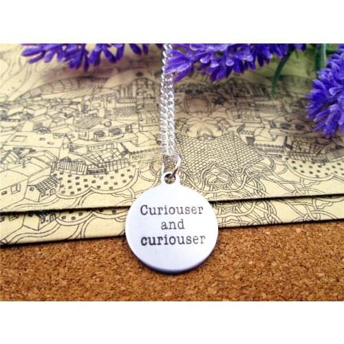 3pcs/lot Fashion stainless steel necklace "curiouser and curiouser" Charm Pendant necklace Jewelry Gift more style for choosing