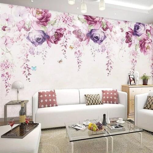 3D Wallpaper Modern Simple Hand-painted Violet Peony Flowers Photo Wall Murals Living Room TV Sofa Backdrop Wall Painting Decor
