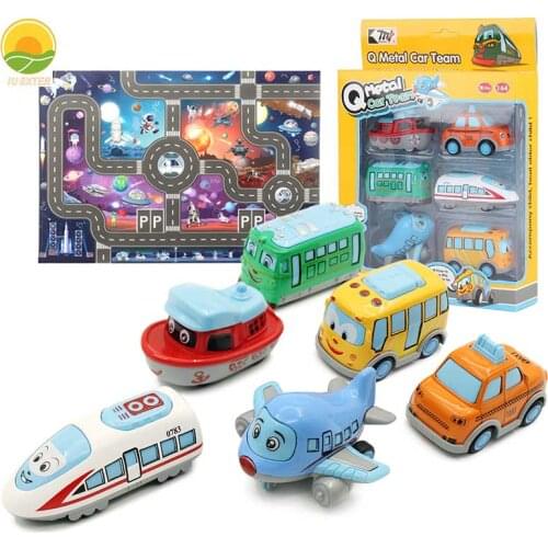 6PCS Children Alloy 1/64 Car Toy Set Montessori Bus Pull Back Hot Cute Trucks Plane Model 3 Year Kids Toys for Boy Gift