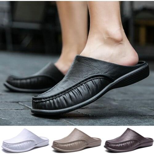 Newbeads Men Loafers Slip On Leather Sandals Slippers Half Slippers Comfortable Soft Slippers Summer Shoes for Men Beach