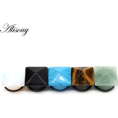 Alisouy 2Pc Hot ear expansion square-shaped stone fashion tunnel jewelry earrings piercing expander ear Plug Jewelry