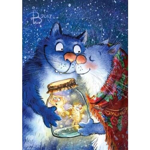 5D Full Drill Round DIY Diamond Painting Cats Diamond Embroidery Picture Rhinestone Diamond Mosaic Cartoon Home Decor