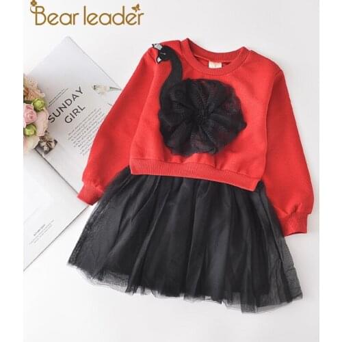Bear Leader Autumn Girls Dress New Baby Girls Clothing Cartoon Swan T-Shirt Dress Princess Girls Clothes Casual Wear Vestidos