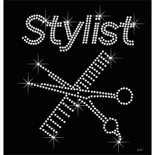 Free shipping SCISSOR BRUSH STYLIST HAIR hotfix rhinestones transfer design iron on for garments
