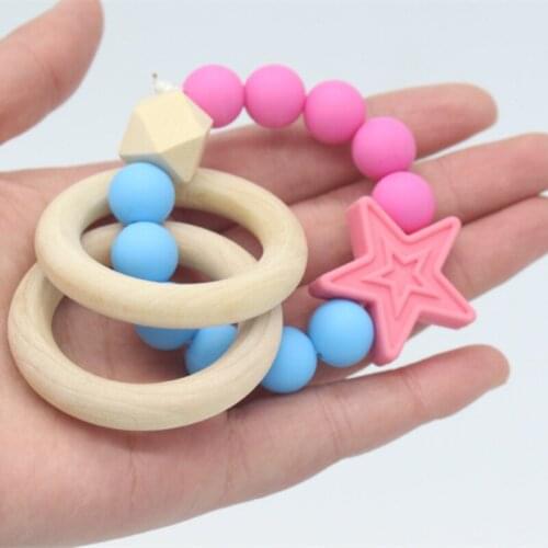 Baby Wooden+silicone Teether Crochet Chew Beads Teething Rattles Toy Teether Montessori Bracelets Bracelets