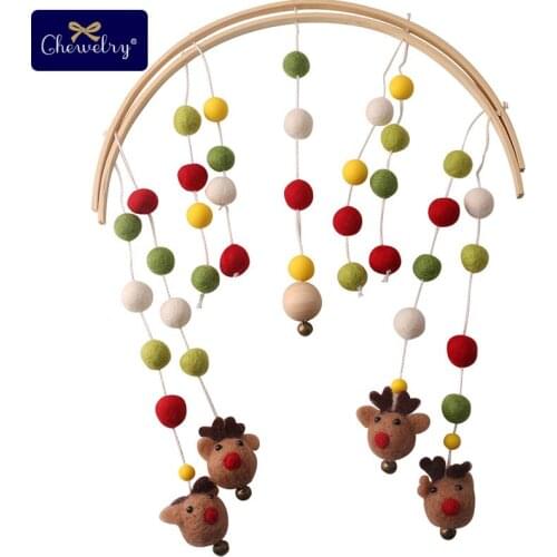 Baby Rattles Mobile Ball Deer Cartoon Wooden Stroller Hanging Baby Teether Rattle Baby Toys For Bed Infant Crib Wooden Toys