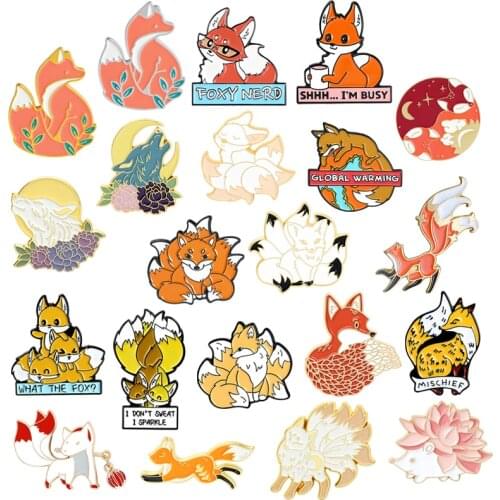 Exquisite Cartoon Cute Woodland Foxes Brooches Clothing Accessories Badges Pin Metal Animal Broches For Women Badge Pins Jewelry
