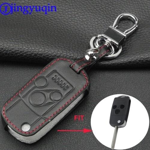 Jingyuqin 3 Buttons Modified Folding Flip Car Key Shell Remote Leather Case For Honda Accord Fit Flip Car Key Cover